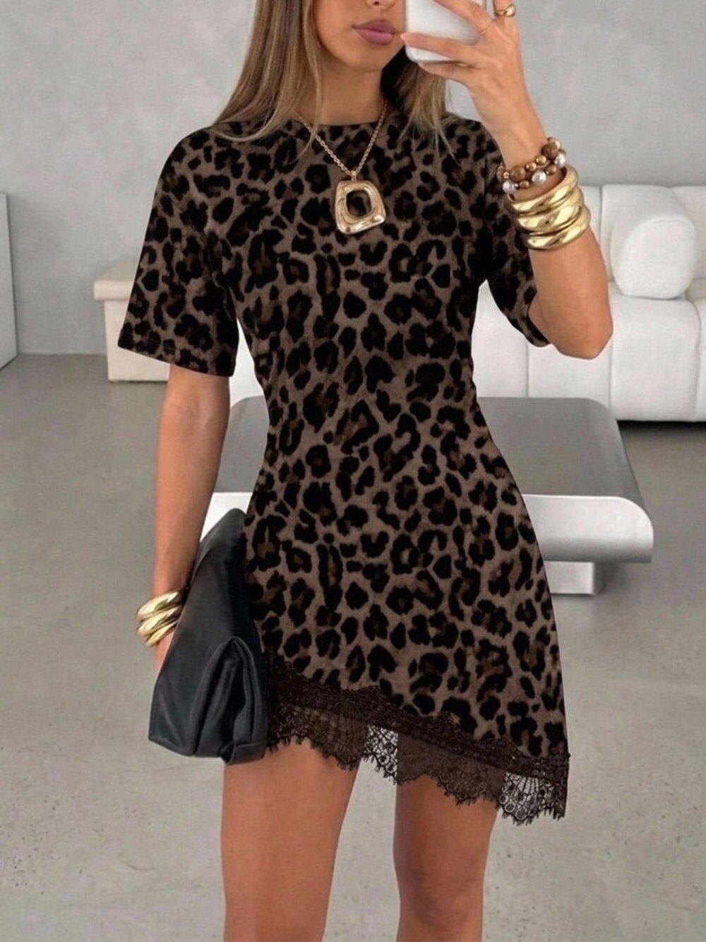 Multicolor Casual Women's Lace Patchwork Asymmetrical Hem Waist-Cinching Dress